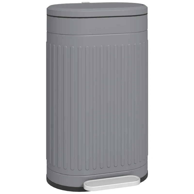 HOMCOM 30 Litre Pedal Bin, Fingerprint Proof Kitchen Bin with Soft-close Lid, Metal Rubbish Bin with Foot Pedal and Removable Inner Bucket, Grey