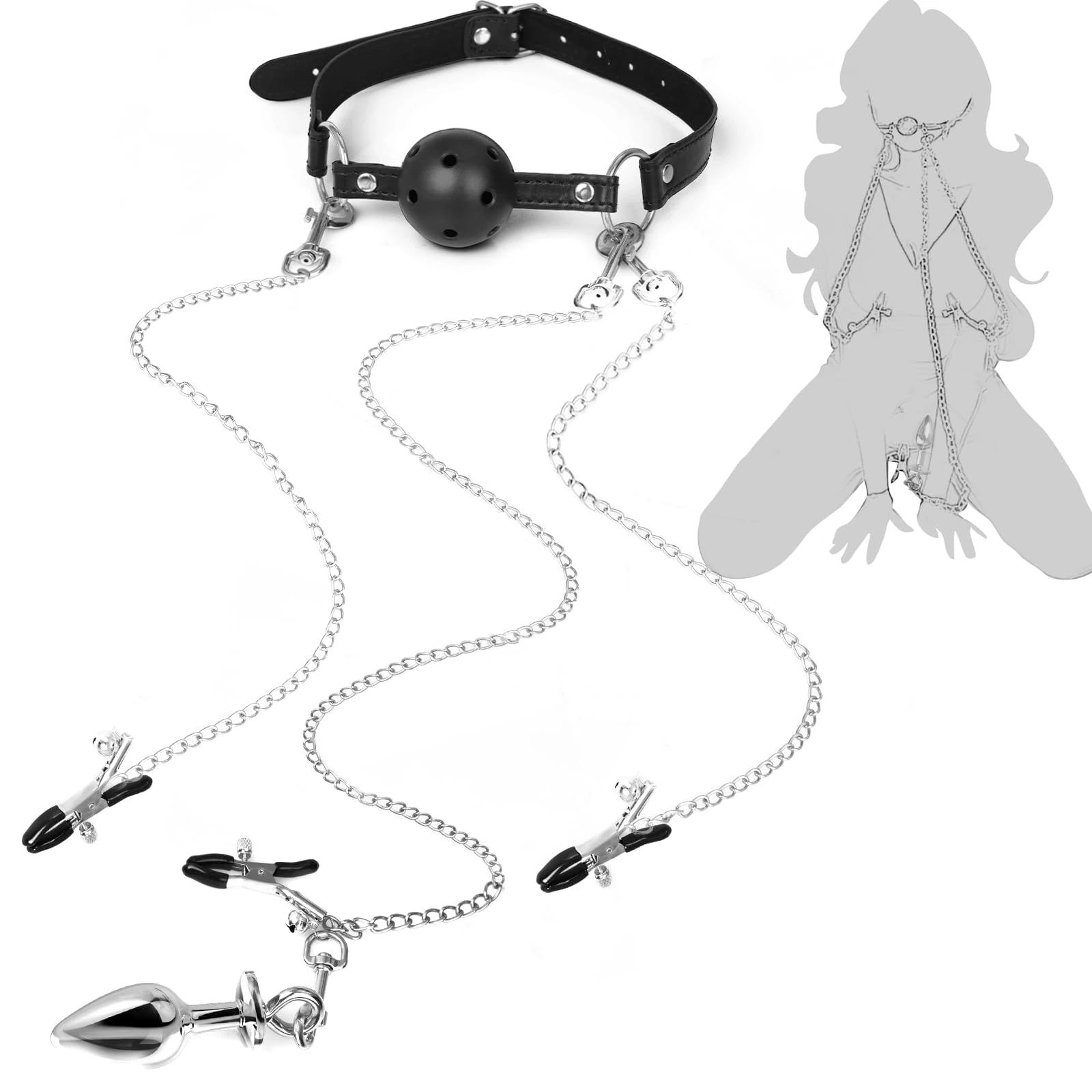 BDSM Sex Bondage for Women Restraint Set for Sex Games Sex Toys with Mouth Gag Nipple Clamps Clitoral Clamps and Aanl Plug for Men and Women Adult Sex Toys & Games for Couples Sex Toys Fetish Toys