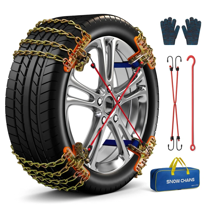 Snow Tire Chains for Car SUV Pickup Trucks, Universal Car Snow Chains, Snow Traction for Tires, Fit for Tire Width 195 205 215 220 225 235 240 245 255 265 - Set of 8