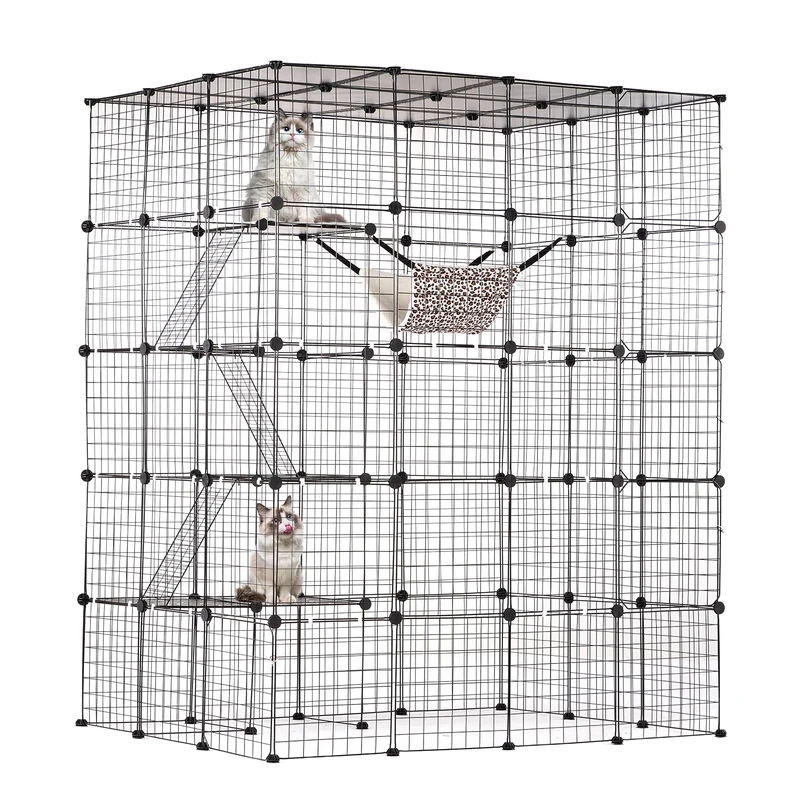 VEVOR Large 4-tier Cat Cage, 54 x 41 x 69", Detachable Metal Wire Cat Enclosure, with 5 Front Doors Hammock Ramp ladders, Indoor & Outdoor Crate Exercise Place Ideal for Kitty, Small Animals, Black