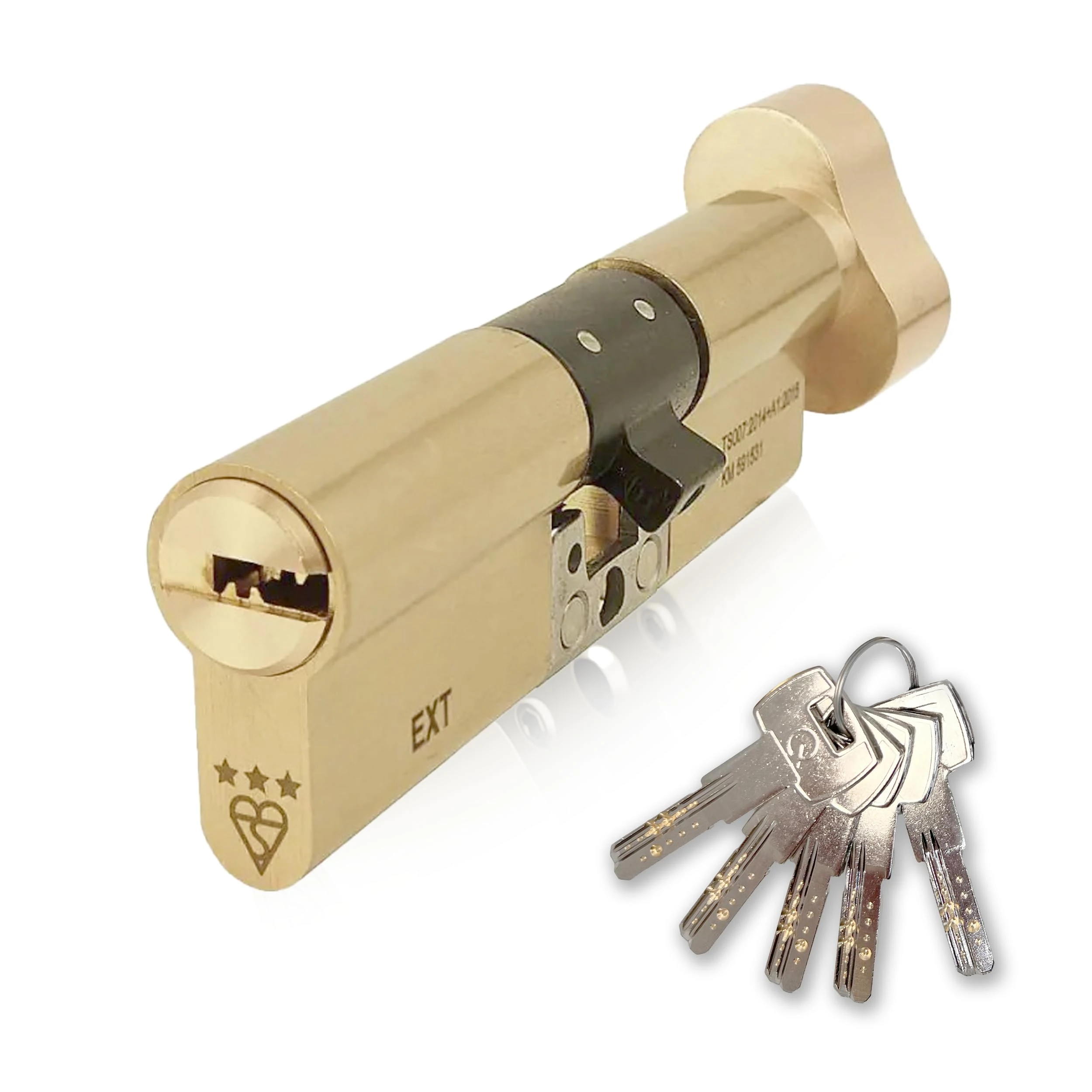 IRONWORX® Spectre Brass 35mm (Turn) / 55mm (Key) (90mm) Maximum-Security Police Approved TS007 BSI 3 Star Euro Cylinder Door Lock with Escape Thumb Turn Function, Includes 5X Keys