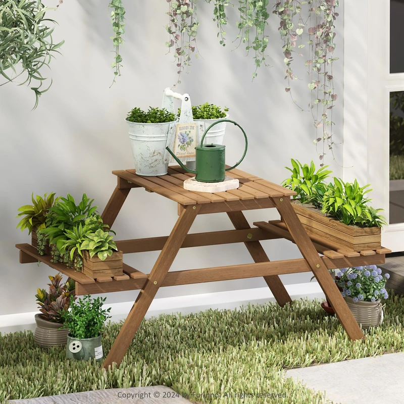 Furinno TIOMAN Plant Stand Outdoor, 3-Tier Ladder Plant Shelf, Tiered Plant Stand Indoor, Outdoor, Patio, Garden, Balcony, Natural - Image 1