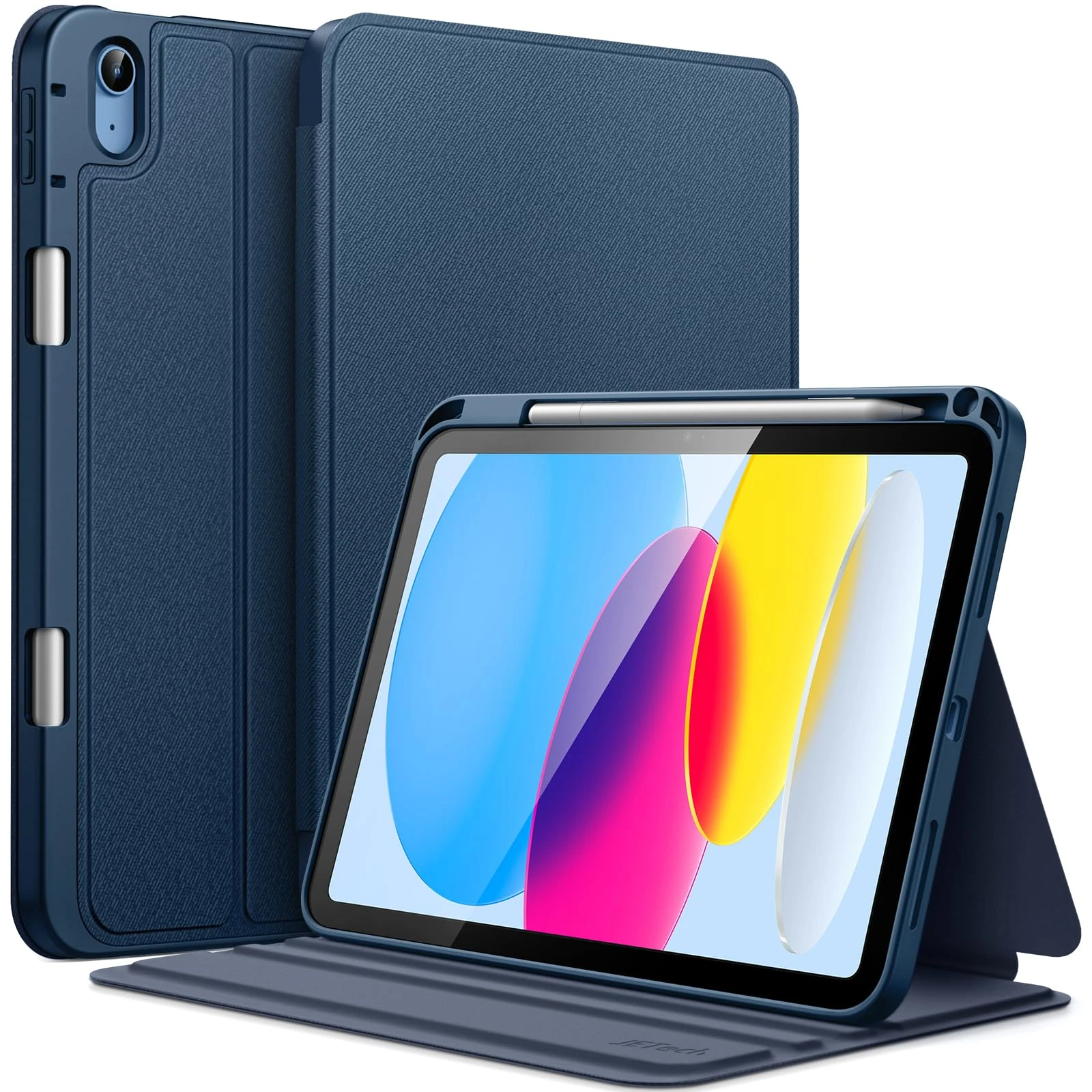 JETech Case for iPad (A16) 11th/10th Generation (2025/2022) with Pencil Holder, Slim Folio Stand Protective Tablet Cover, Multi-Angle Viewing (Navy)