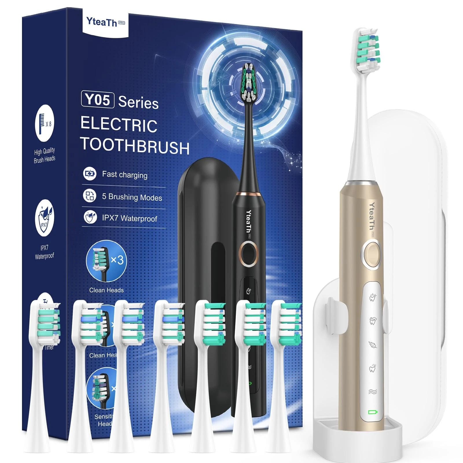 Electric Toothbrush for Kids - Sonic Toothbrush with 8 Toothbrush Heads, 90 Days Battery Life, 50,000 VPM, 5 Cleaning Modes with Teeth Whitening, Travel Case, 2 Minute Smart Timer