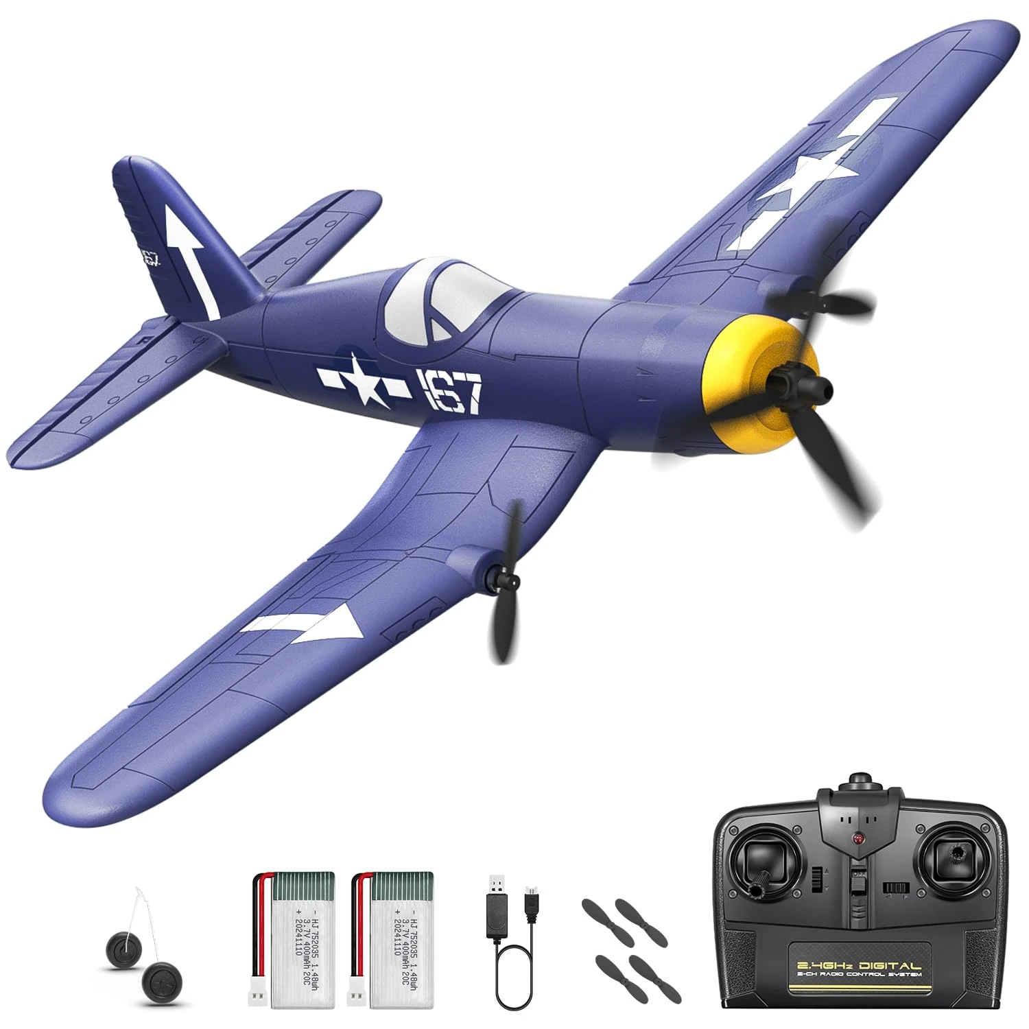 HAWK'S WORK 3 Channel RC Plane F4U Corsair, Remote Control Warbird Ready to Fly, 2.4GHz 6-axis Gyro Stabilizer, Easy to Fly for Kids & Beginners