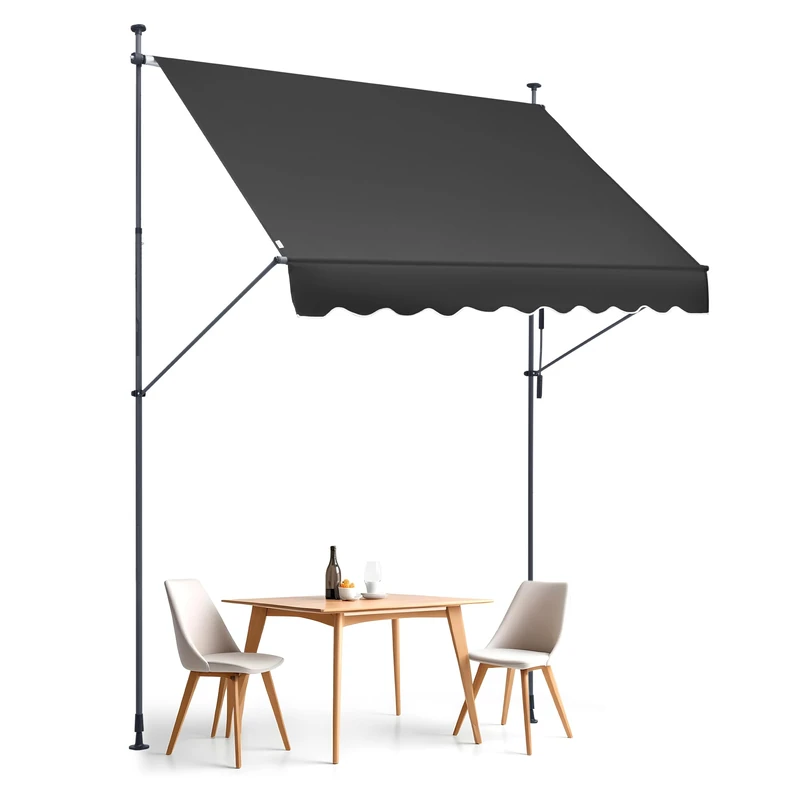 VEVOR 98 x 47" Patio Awning Retractable, Awning Sunshade Shelter with Manual Crank Handle, Outdoor Patio Canopy Sunsetter Deck, Adjustable Height from 86 to 122 in, for Patio/Balcony/Yard, Black