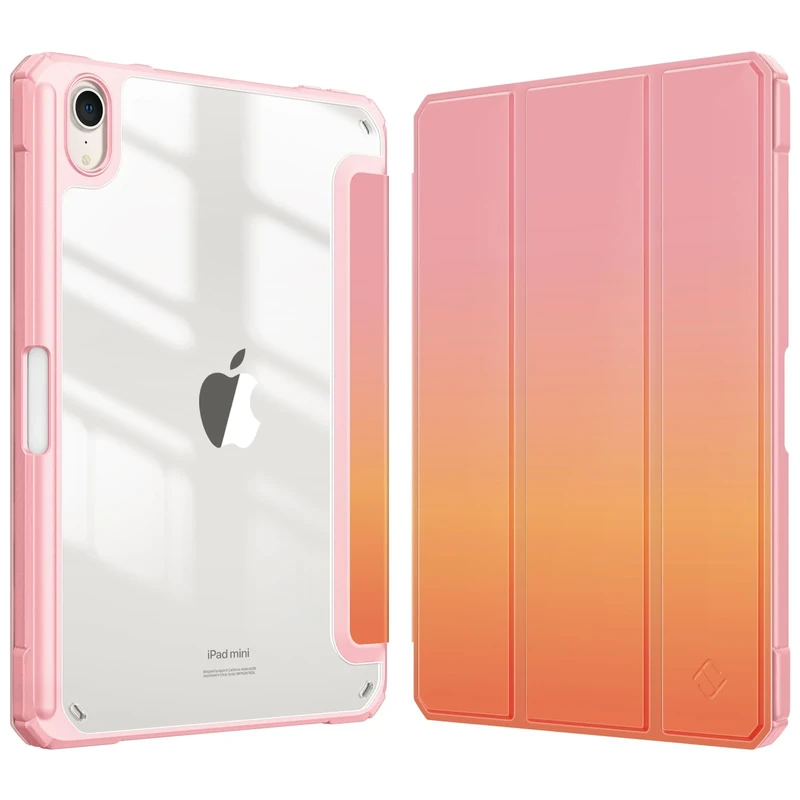 FINTIE Hybrid Case for iPad Mini 7 (A17 Pro) 2024 / iPad Mini 6 (2021) 8.3 Inch - Clear Shockproof Cover with Pencil Holder, Auto Wake/Sleep, (ZC-Sunset Ombre)