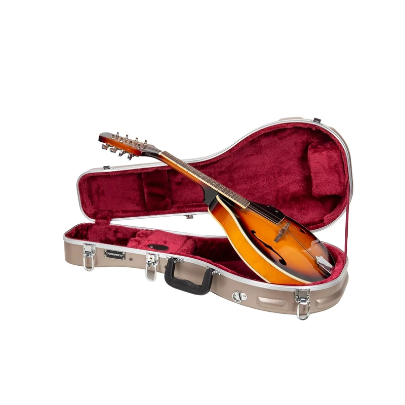 Crossrock ABS Mandolin Case for A-Style | Champagne Matte Shell, Security Lock, Interior Compartment, Backpack Straps – Durable Hardshell Design -Champagne (CRA862MACH)