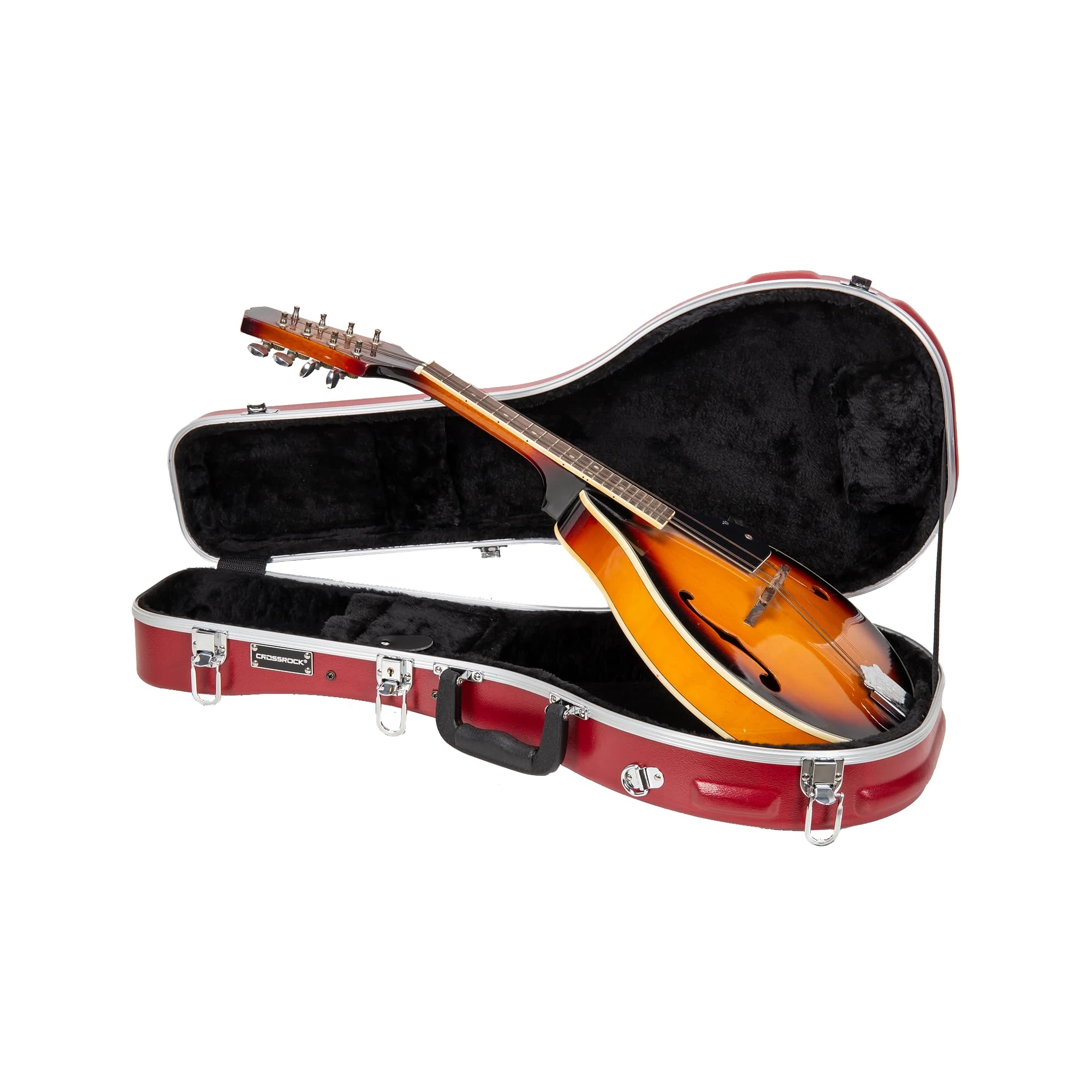 Crossrock ABS Mandolin Case for A-Style | Red Matte Finish, Interior Storage, 4-Latch System, Detachable Straps – Lightweight Travel Case - Red(CRA862MARD)