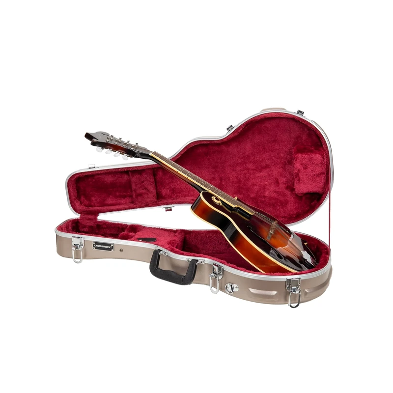 Crossrock ABS Mandolin Case for F-Style | Champagne Matte Finish, Locking Latches, Interior Compartment, Metal Feet – Lightweight ABS Case -Champagne (CRA862MFCH)