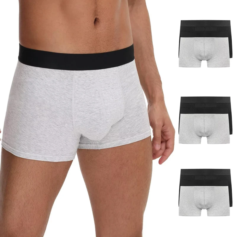 TUUHAW Mens Boxers for Men Large Mens Underwear Trunks Black Underpants Multipack of 6 Grey Boxer Shorts Briefs Cotton Pants Hipster Boxers Anti Chafe