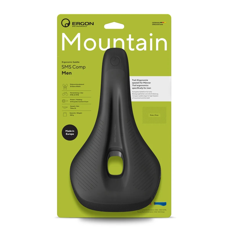 Ergon SMS Comp MTB Mens Bicycle Saddle with TiNox SL Rails, Black, Size Small/Medium