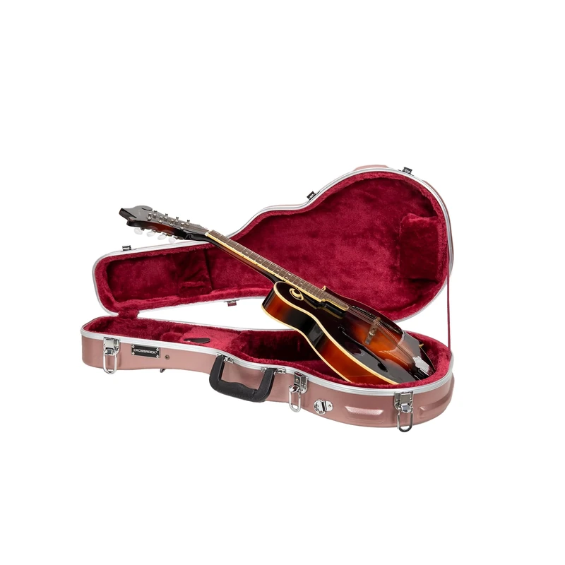 Crossrock ABS Mandolin Case for F-Style | Rose Gold Matte Shell, Accessory Compartment, Lock, Metal Hardware – Durable ABS Hard Case - Rose Gold(CRA862MFRG)