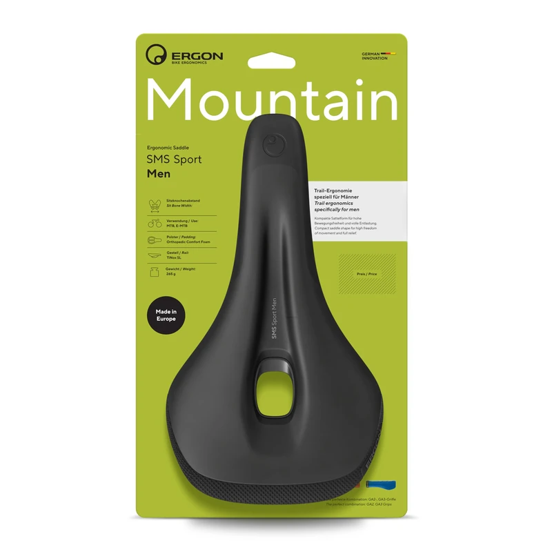 Ergon SMS Sport MTB Mens Bicycle Saddle with TiNox XP Rails, Black, Size Medium/Large - Image 1