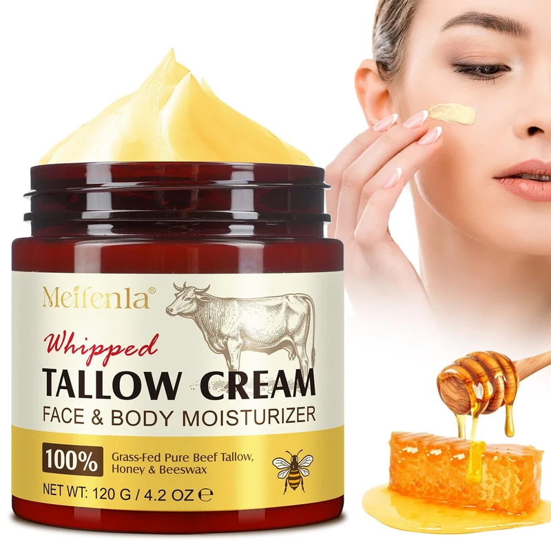Beef Tallow for Skin,Meifenla Tallow and Honey Cream Natural Tallow Face Moisturizer, Organic Hydrating Beef Tallow Balm Deeply Moisturizing for Face & Body Skin Care