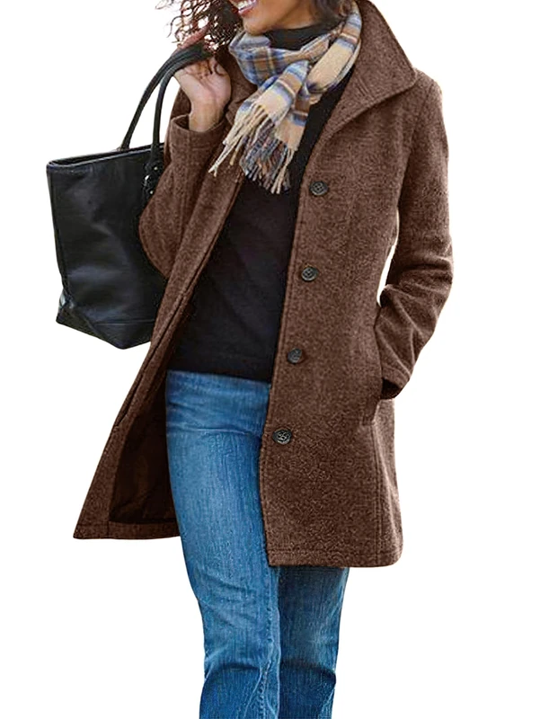 CHARTOU Women's Casual Thicken Wool Blend Stand Collar Single Breasted Pea Coat, Brown, XX-Large