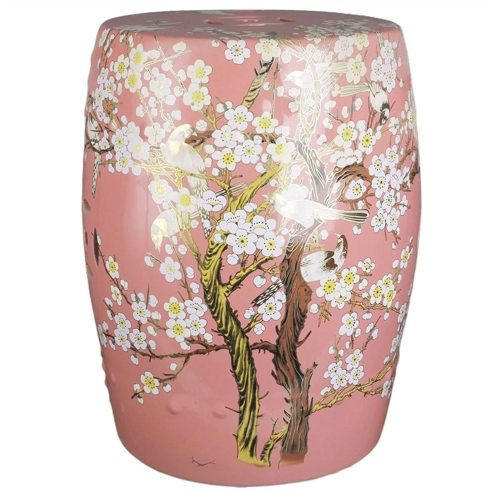 Decorative Garden Stool, Decorative Ceramic Garden Stool with Vintage Glazed Flower and Hollowed Bird for Changing Shoes for Living Room, Balcony, Garden, Etc.(Bird of prey 1 (One Color One Size)