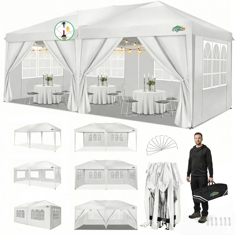 COBIZI Folding Gazebo 3 x 6 m Gazebo Waterproof Stable Party Tent Foldable