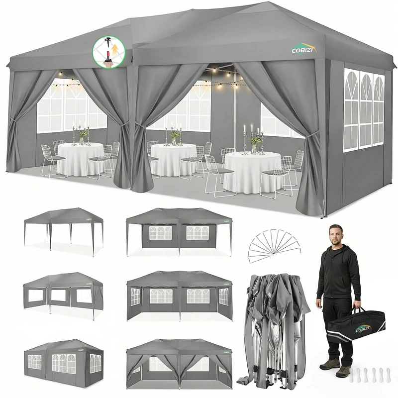 COBIZI Folding Gazebo 3 x 6 m Gazebo Waterproof Stable Party Tent Foldable