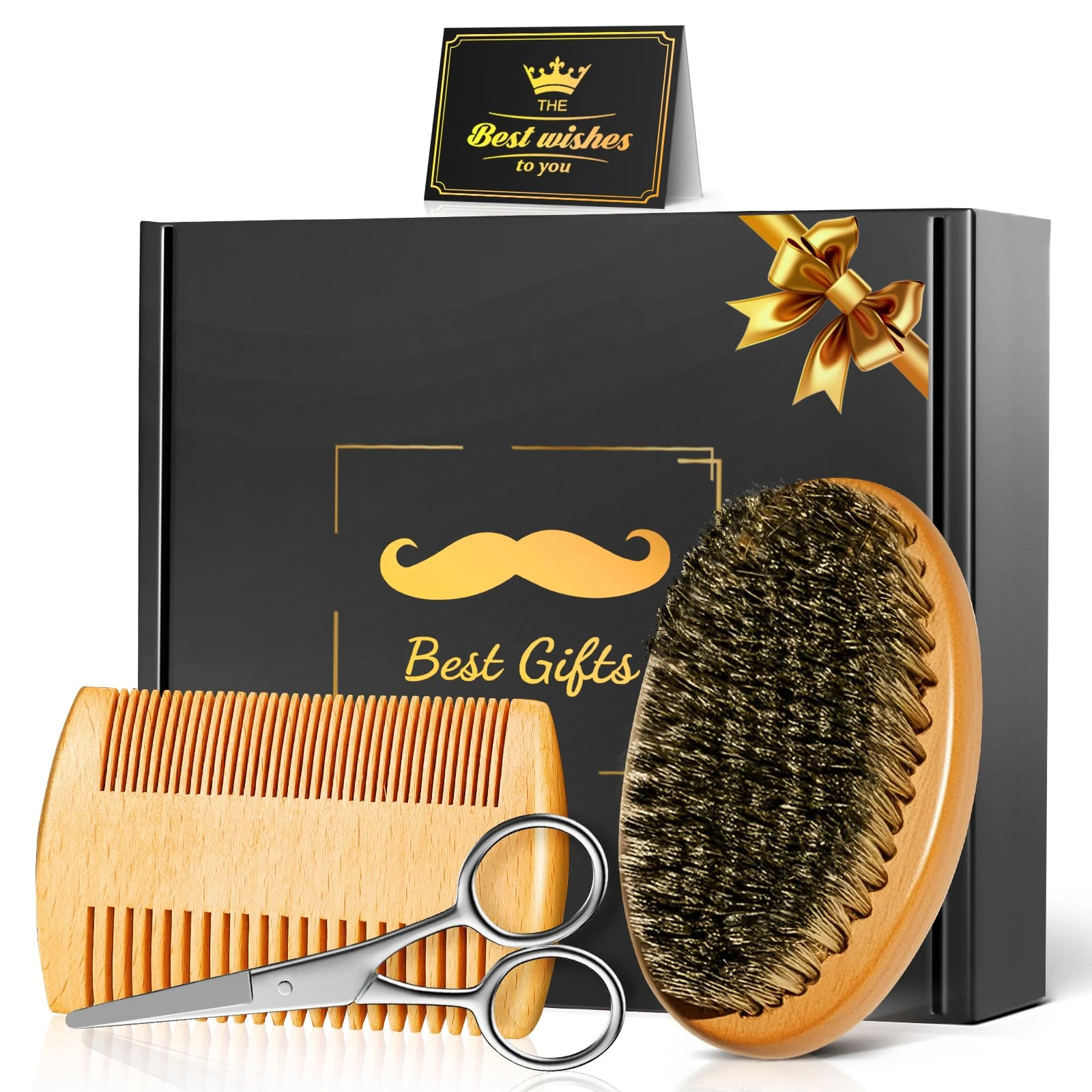 Stocking Fillers for Men, Christmas Gifts for Men Him, Birthday Gifts for Mens Dad Husband Boyfriend, Linkax Beard Brush Grooming Kit with Brush Comb Scissors, Grandad Daddy Step Dad Xmas Presents