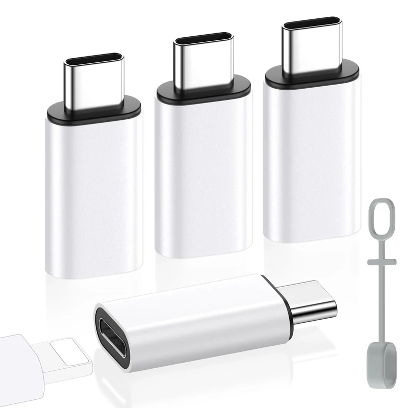 MoKo 4 Pack Lightning Female to USB C Male Adapter,USB-C Lightning Adapter for iPhone Air 17 16 15 Pro Max Plus, iPad Pro/Air, Galaxy,iPhone to USB C Adapter for Data Sync, NOT for Audio/OTG, White