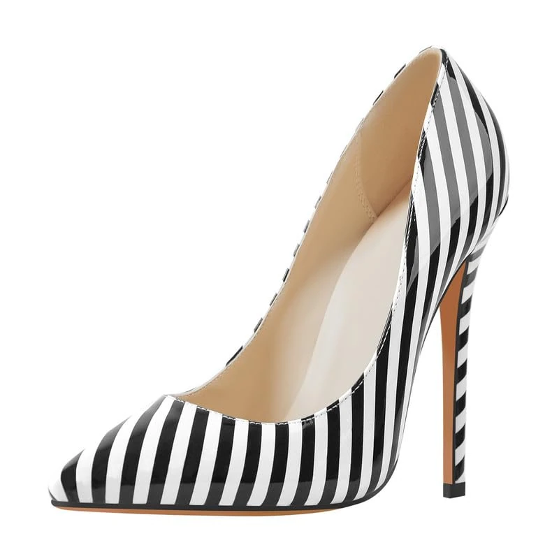 blingqueen Stiletto Heel Pumps for Women Pointed Toe High Heels Wedding Shoes Sexy 4.7 Inch Heel for Women Pole Dancing Shoes Casual Court Shoes Stripe Party Dress Size 5 UK Black White