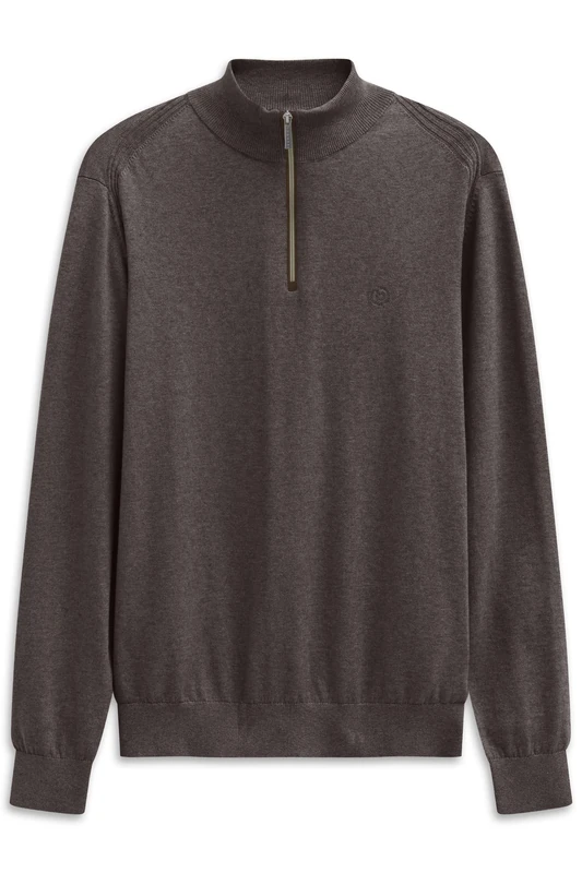 bugatti Men's Pullover Troyer Stand-Up Collar Cashmere Content Regular Fit, 90-Brown, XL