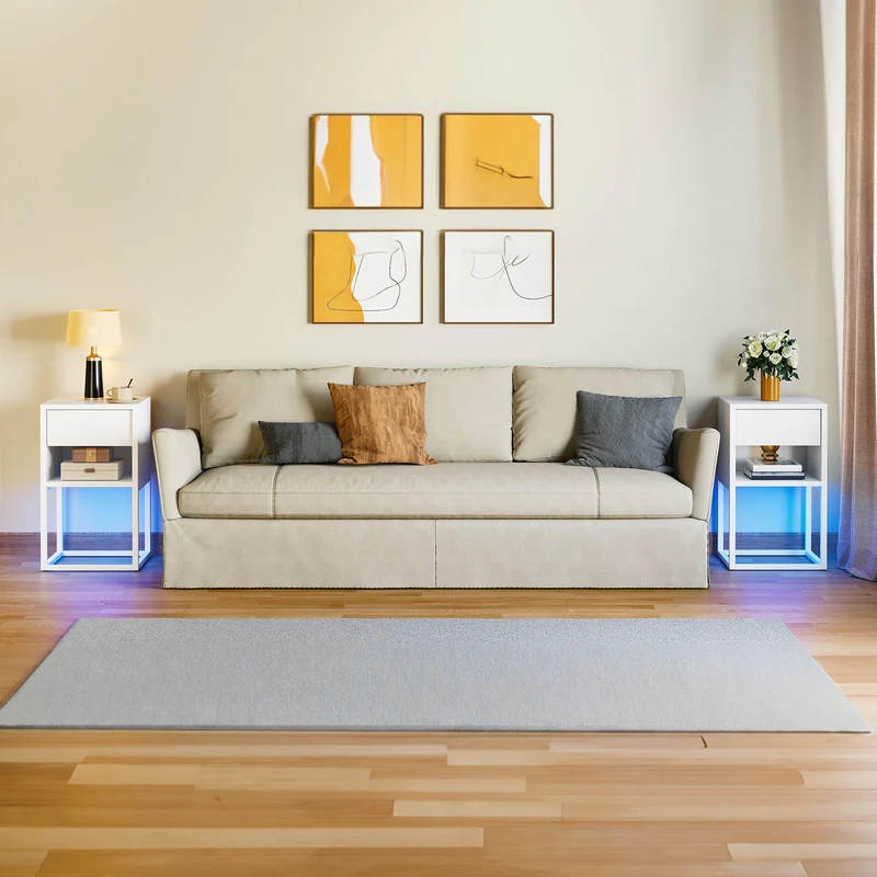 YITAHOME White Slim Bedside Table Set of 2, Slim Bedside Table with LED Lights, Narrow Wooden Nightstand with Drawer & Open Shelf Bedside Cabinet Side Table End Table