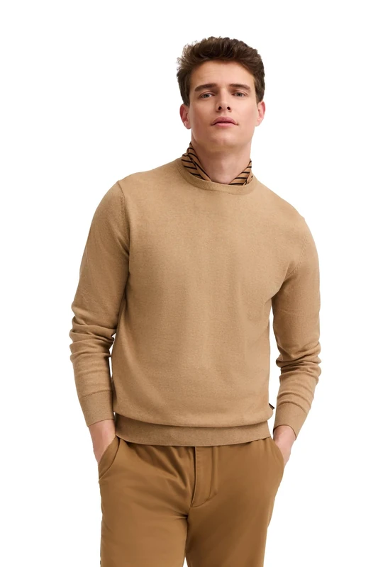 bugatti Men's Pullover Crew Neck O-Neck Cashmere Content Regular Fit, 14-Beige, XXL
