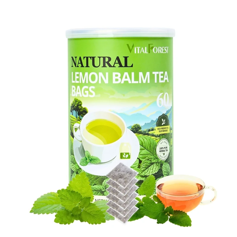 60 Lemon Balm Tea Bags - VitalForest Dried Lemon Balm Leaves Tea -1.5g/Bags, Calming Herb, Stress Relief & Sleep Support, Non-GMO, Caffeine-Free, Eco-Conscious Packaging