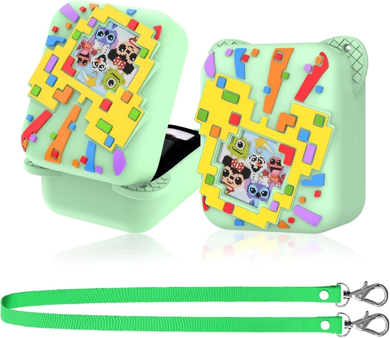 Starnearby Silicone Case for Bitzee Disney Full Cover, Protective Bitzee Interactive Toy Digital Soft Bitzee Case Colorful Pattern with Strap Washable, Anti-fall (Green)