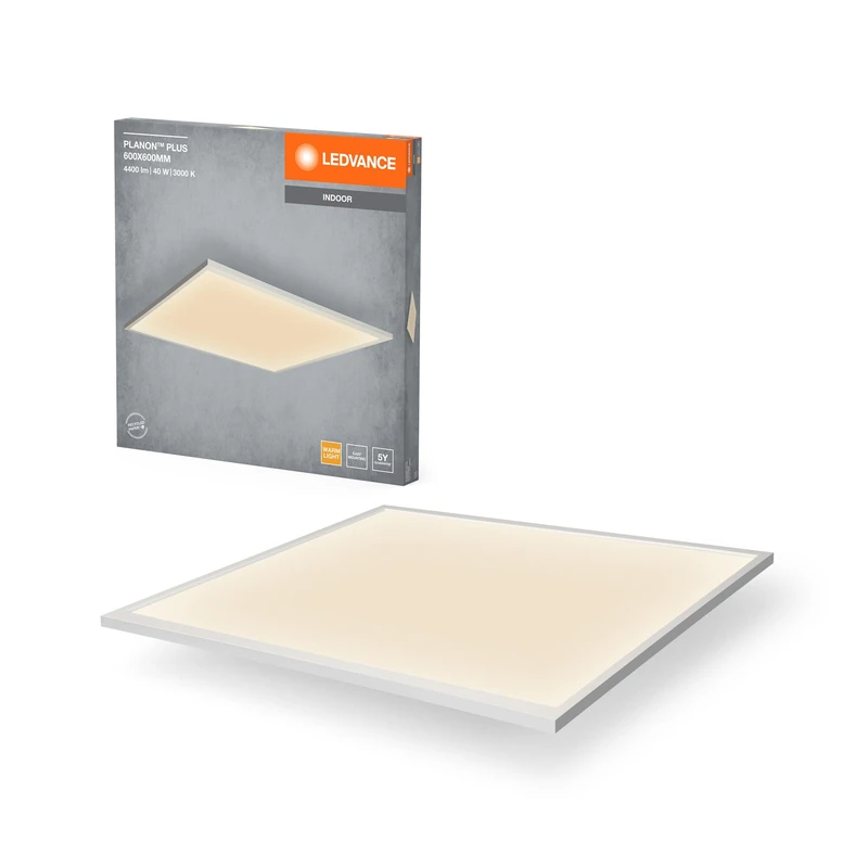 LEDVANCE Planon Plus Ceiling Light in White with Advanced LED Technology, 36 W, Square Shape (600 x 600 mm), Warm White Light Colour at 3000 K, Aluminium housing, Frosted PMMA Diffuser
