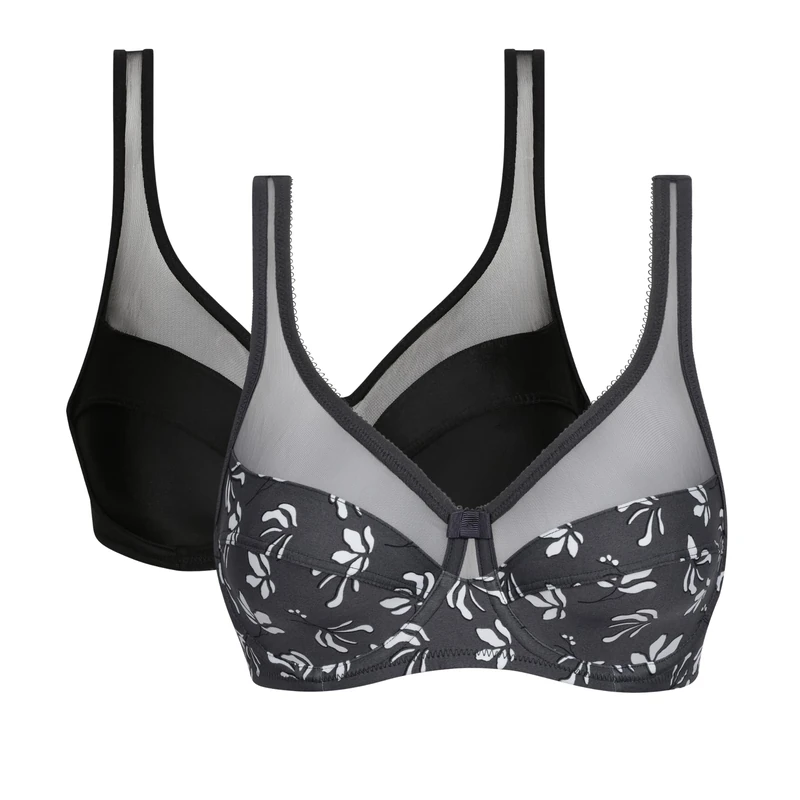 Dim Women - Generous Classic Bra x2 | Perfect Support for Bigger Cups | Thick Stretch Microfibre | U-Back and Wide Straps | Modern Look and Absolute Comfort Urban Bloom/Black 40B