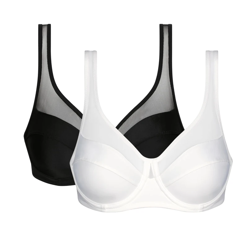 Dim Women - Generous Classic Bra x2 | Perfect Support for Bigger Cups | Thick Stretch Microfibre | U-Back and Wide Straps | Modern Look and Absolute Comfort Black/White 38DD