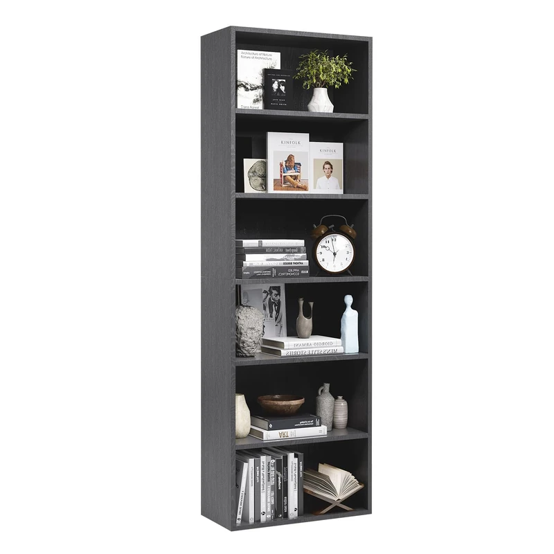 oneinmil Bookcase and Bookshelf with 6 Shelves, Floor Standing Tall Bookcase, Open Display Storage Rack, Home Decorative Furniture, Suitable for Home Offices, Living Rooms, and Bedrooms, Black