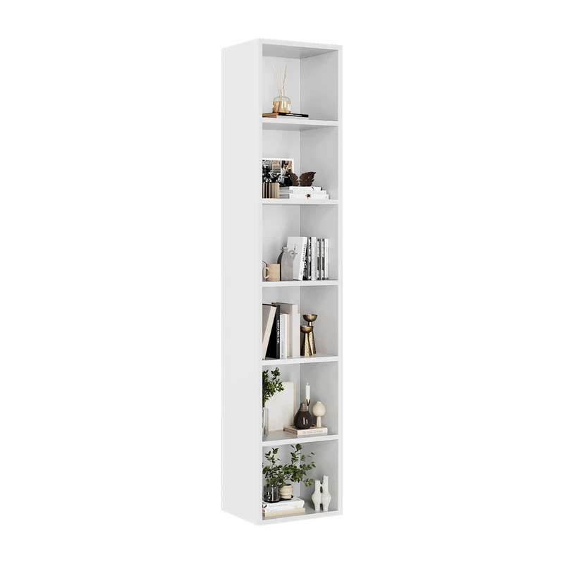 oneinmil Tall Narrow Bookcase, 6 Tier Bookshelf Display Rack, Modern Corner Cube with Open Storage Space, Storage Shelves for Home Office, Living Room, Bedroom, White