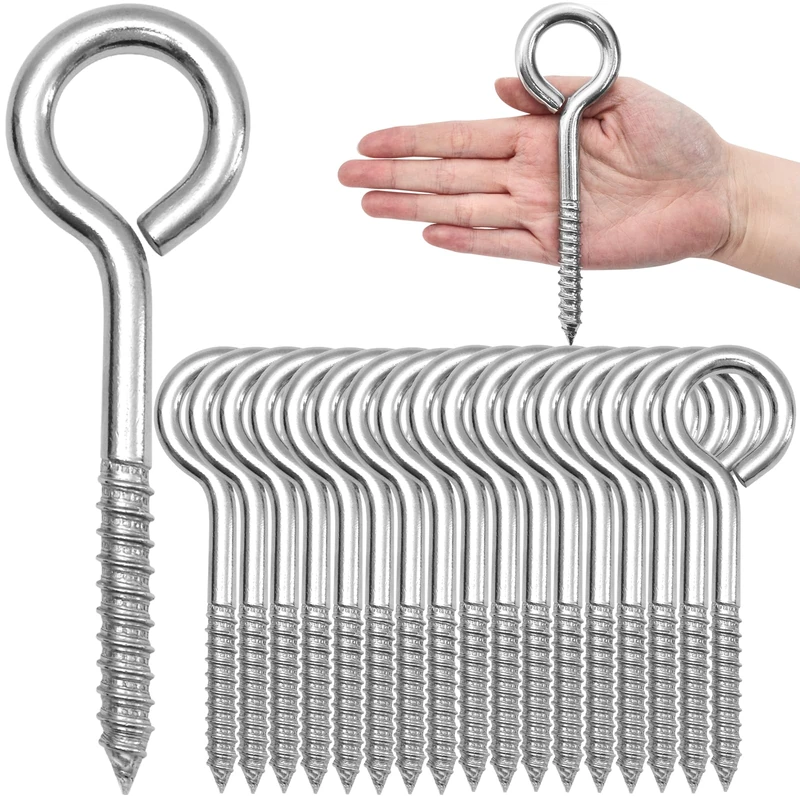 ACCZIO 20PCS 6 inches Screw Eyes M10 304 Stainless Steel Eye Screws, Heavy Duty Screw, Eye Hooks Screw Eye Bolts Eye Hooks Screw, Indoor & Outdoor Uses (20, M10-6inch)