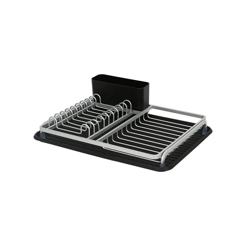 Wintem Aluminium Dish Drainer 43 x 32 x 12 cm-Non-Slip Stable feet-Easy to Clean Surface-Removable Accessories and Divider-Rust and Resistant-Provides Practicality and Hygiene, Black, nd