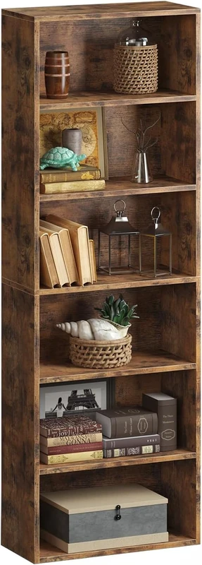 oneinmil Bookcase and Bookshelf with 6 Shelves, Floor Standing Tall Bookcase, Open Display Storage Rack, Home Decorative Furniture, Suitable for Home Offices, Living Rooms, and Bedrooms, Brown