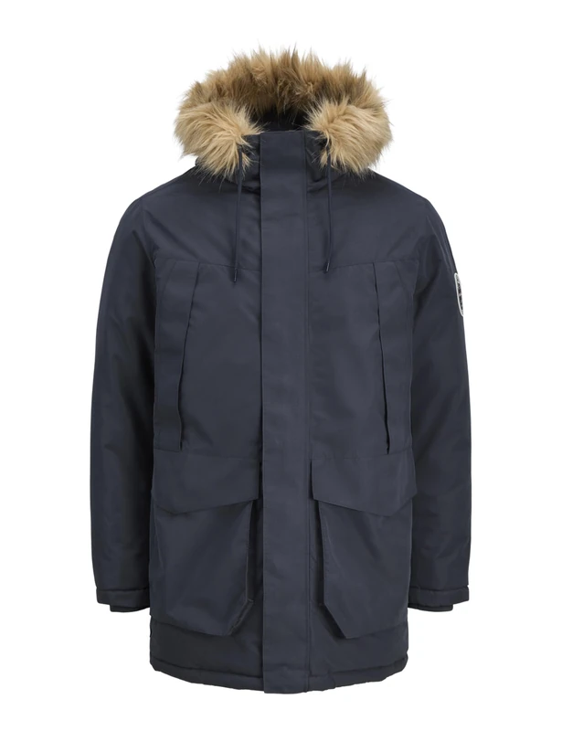 JACK & JONES Men's Jjcamp Faux Fur Parka Bf, Dark Navy, M - Image 1