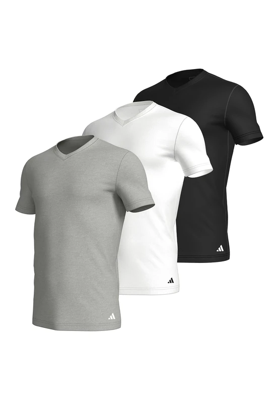 adidas Men's V Neck Shirt (3 Pack) - Active Core Cotton Baselayer Shirt (Pack of 3), Assorted_4am012, L