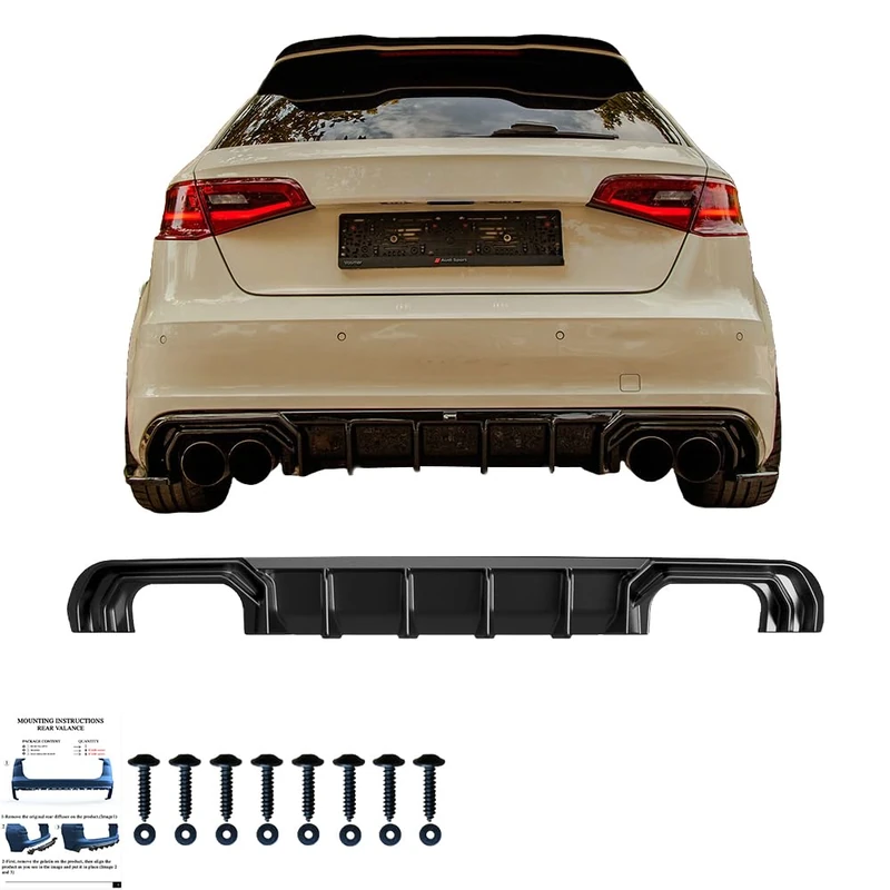 Oneway Rear Diffuser compatible with Audi S3 Sportback 8V 2013-2016 - Gloss black