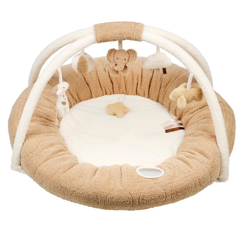Nattou Teddy Playmat, with Toy Arch, Plush Baby Playgym, Soft Mat, 90 cm, Padded Edges, Ecru Caramel