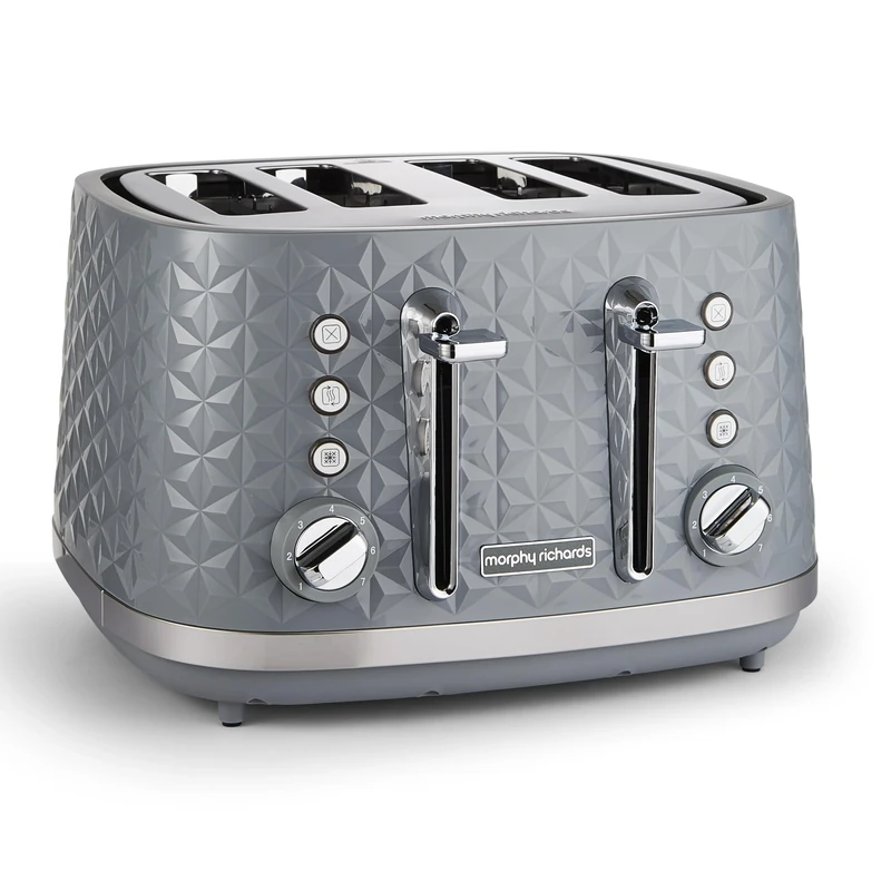 Morphy Richards Vector 4 Slice Toaster, High Gloss Geometric Design, Defrost and Reheat, Variable Width Slots, Removable Crumb Tray, Grey, 248135