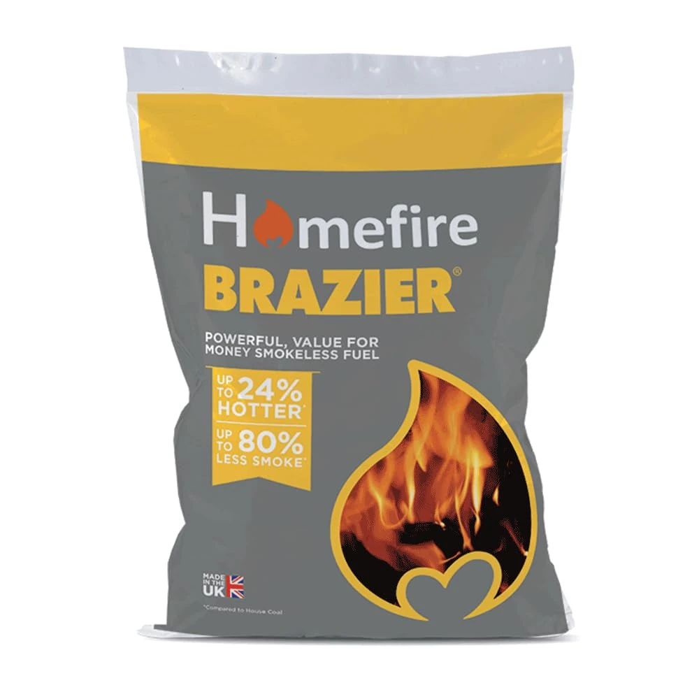 Homefiire Brazier Smokeless Coal 10kg | Long-Lasting, Low-Emission Fuel for Open Fires & Multi-Fuel Stoves | Attractive Flame | Ready to Burn
