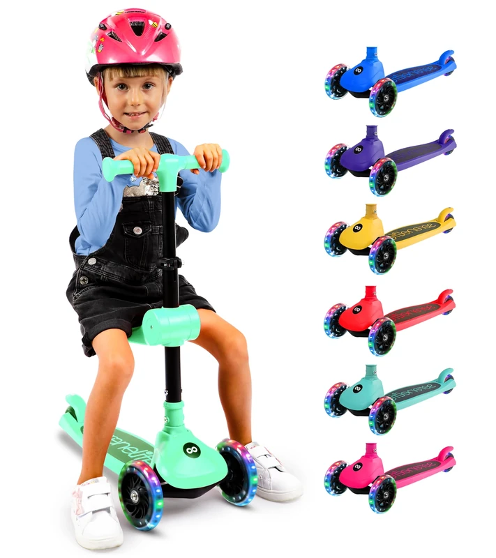 SereneLife 3 Wheel Kids Scooter, Kick Scooter with/without Foldable Seat, Light-Up LED Wheels, Adjustable Handlebar, Lean to Steer, Ideal for Toddlers Boys and Girls Age 3+, Up to 50Kg