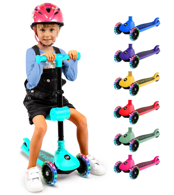 SereneLife 3 Wheel Kids Scooter, Kick Scooter with/without Foldable Seat, Light-Up LED Wheels, Adjustable Handlebar, Lean to Steer, Ideal for Toddlers Boys and Girls Age 3+, Up to 50Kg