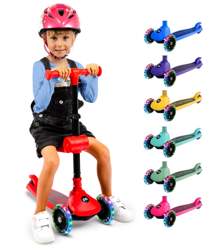 SereneLife 3 Wheel Kids Scooter, Kick Scooter with/without Foldable Seat, Light-Up LED Wheels, Adjustable Handlebar, Lean to Steer, Ideal for Toddlers Boys and Girls Age 3+, Up to 50Kg
