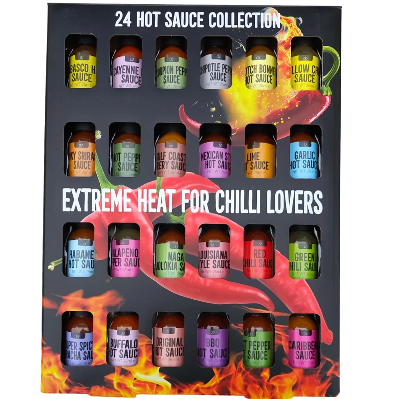 Hot Sauce Gift Set |24 Bottles Hot Sauce Gift Sets for Men | Chilli Sauce Gift Set | Christmas Gifts For Men Women Adult |Christmas Food Gifts for Men | Cooking Gifts Spicy Sauces Chef Gifts Xmas