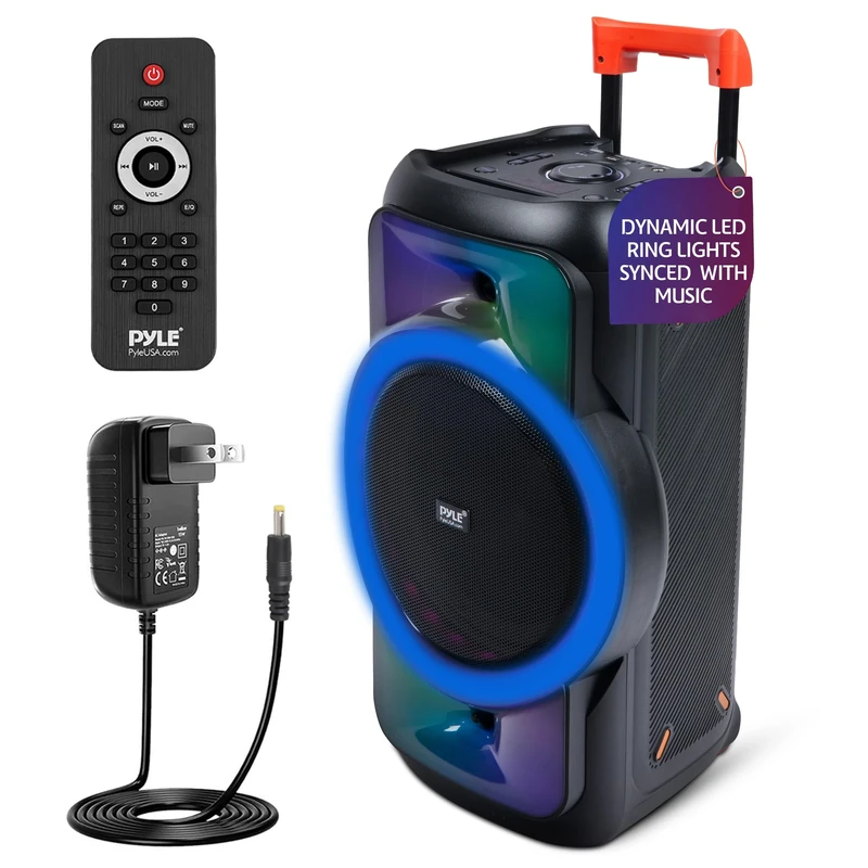 Pyle Bluetooth PA System – 160W Portable Party Speaker with Rechargeable Battery, Mic Inputs & LED Lights, Powerful Bass & Clear Treble for Karaoke, Events, Fitness, Classes, Outdoor Gatherings
